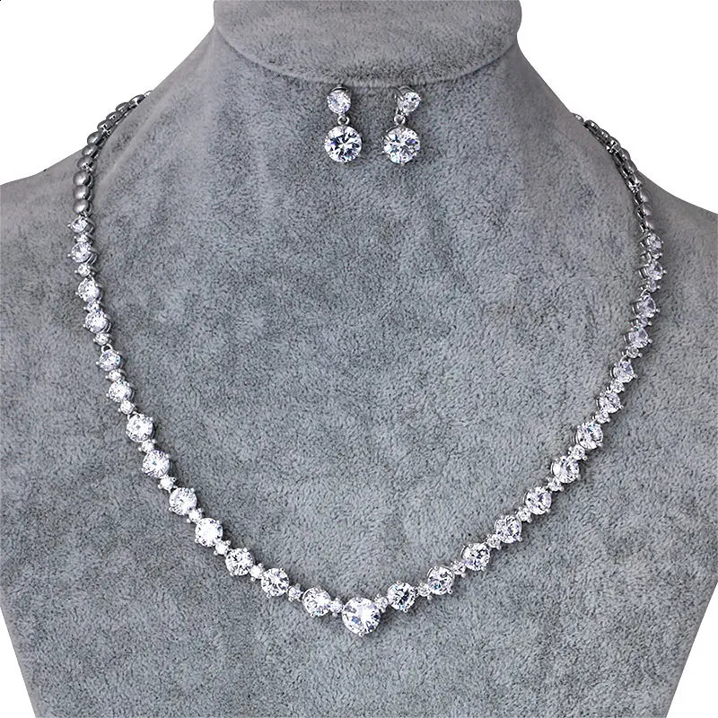 WEIMANJINGDIAN Round Cut Cubic Zirconia CZ Crystal Necklace and Earrings Wedding Bridal Banquet Prom Jewelry Sets 250417