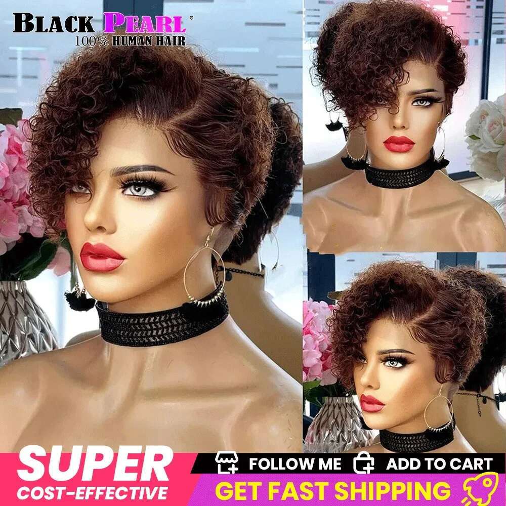 Black Pearl Pixie Wig Short Bob Curly Human Hair For Women 13X6x1 Lace Front Wigs Pelucas De Cabello 100 Humano