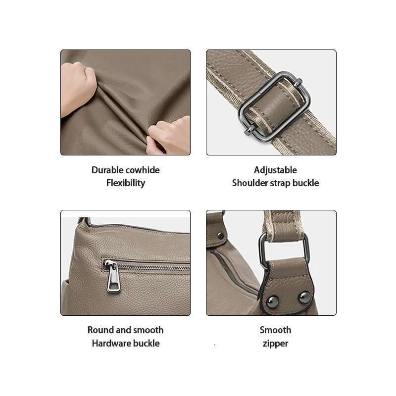 Top Cowhide Shoulder Women's Large Capacity Bucket Commuter Genuine Leather Crossbody Bag Fashion