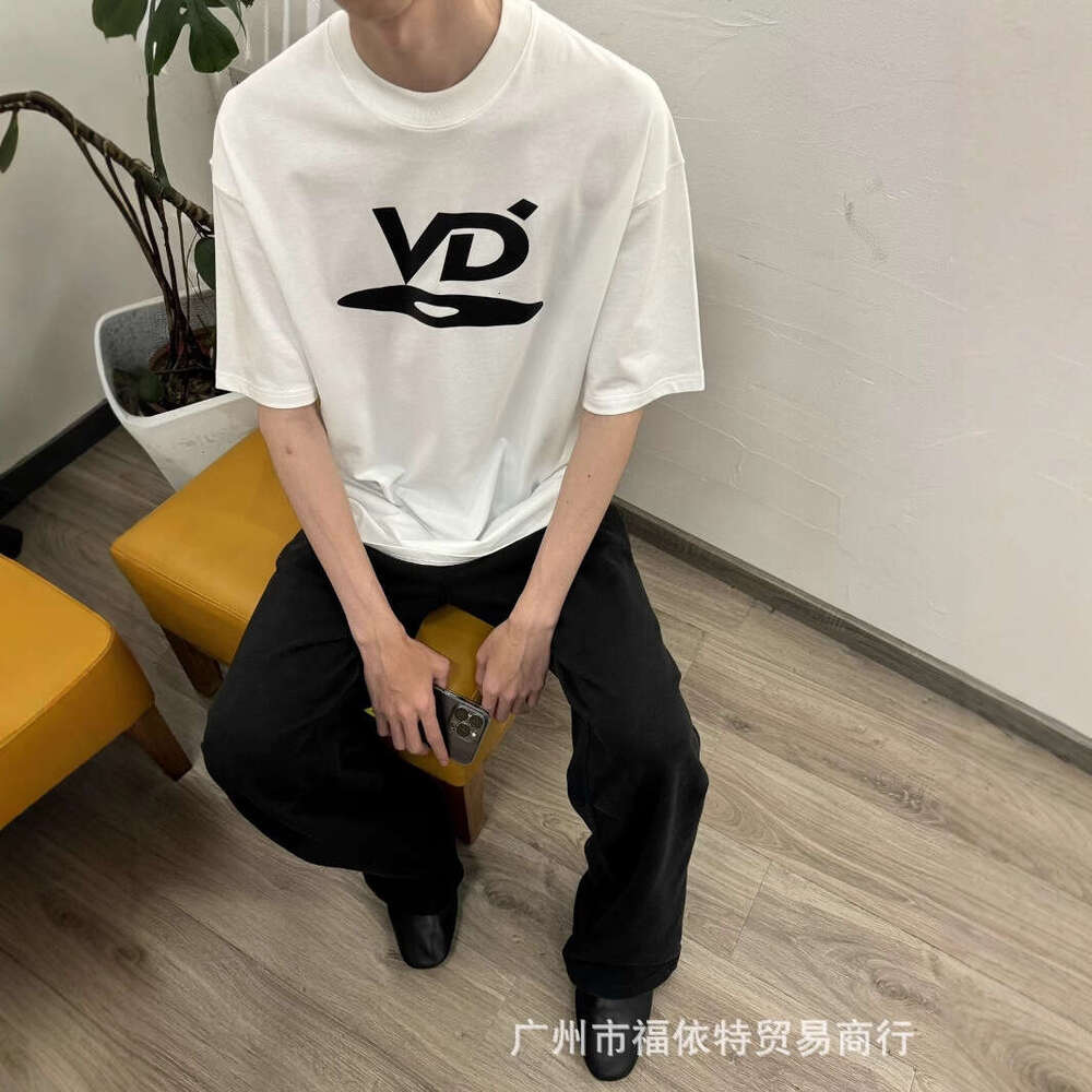 Meichao High Street VD CD letter print niche black white round neck short sleeved casual loose top T-shirt for men and women