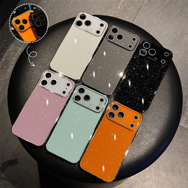 Electroplated Glass Glitter Starry Sky Phone Case Compatible with iPhone 17 Pro Max Simple Case iPhone 16/15/14 Pro