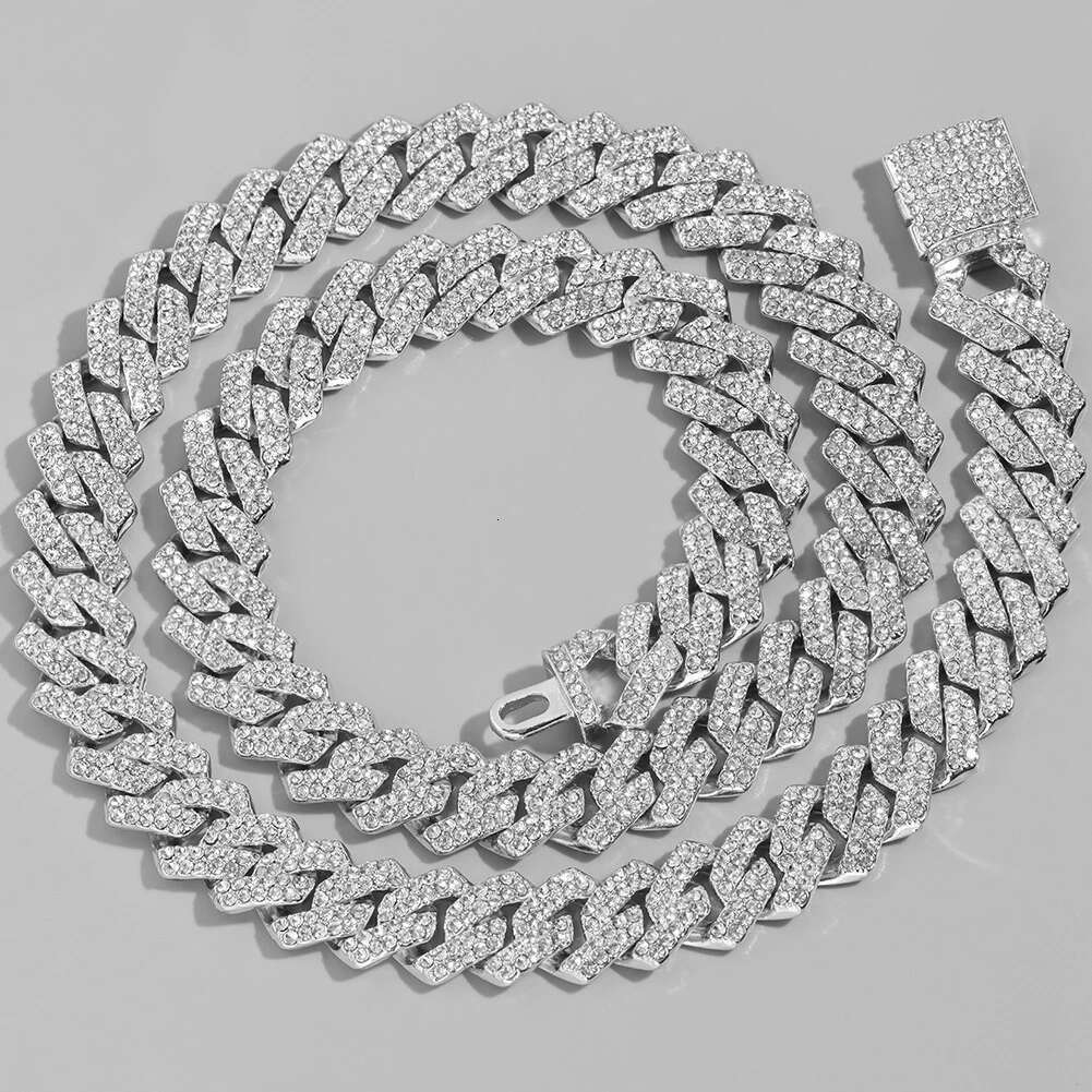 Trend Crystal 14MM Prong Cuban Link Chain For Women Iced Out AAA 2 Row Miami Cuban Chain Choker Necklace Unisex Hip Hop Jewelry