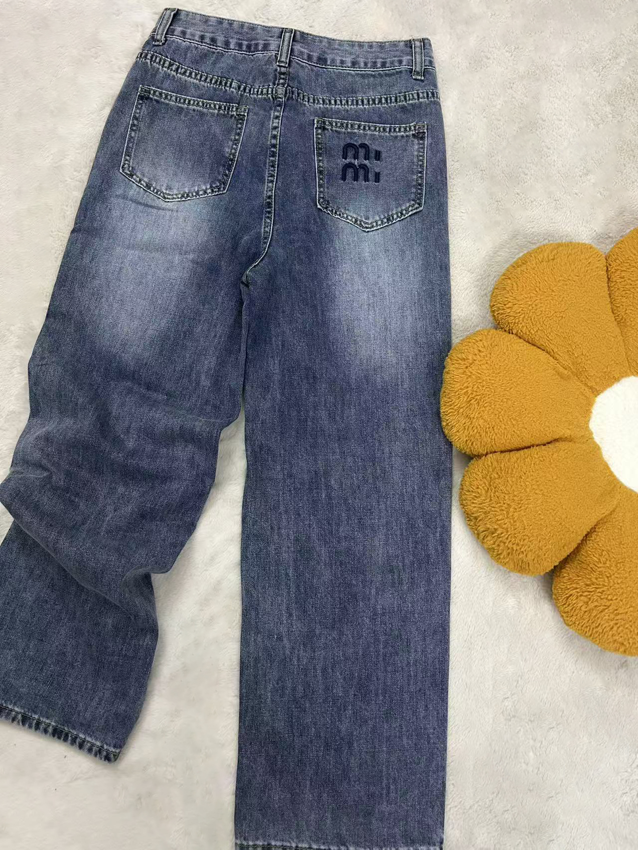 European Station's unique street embroidery jeans for women, high-waisted loose straight-leg wide-leg jeans S-2XL