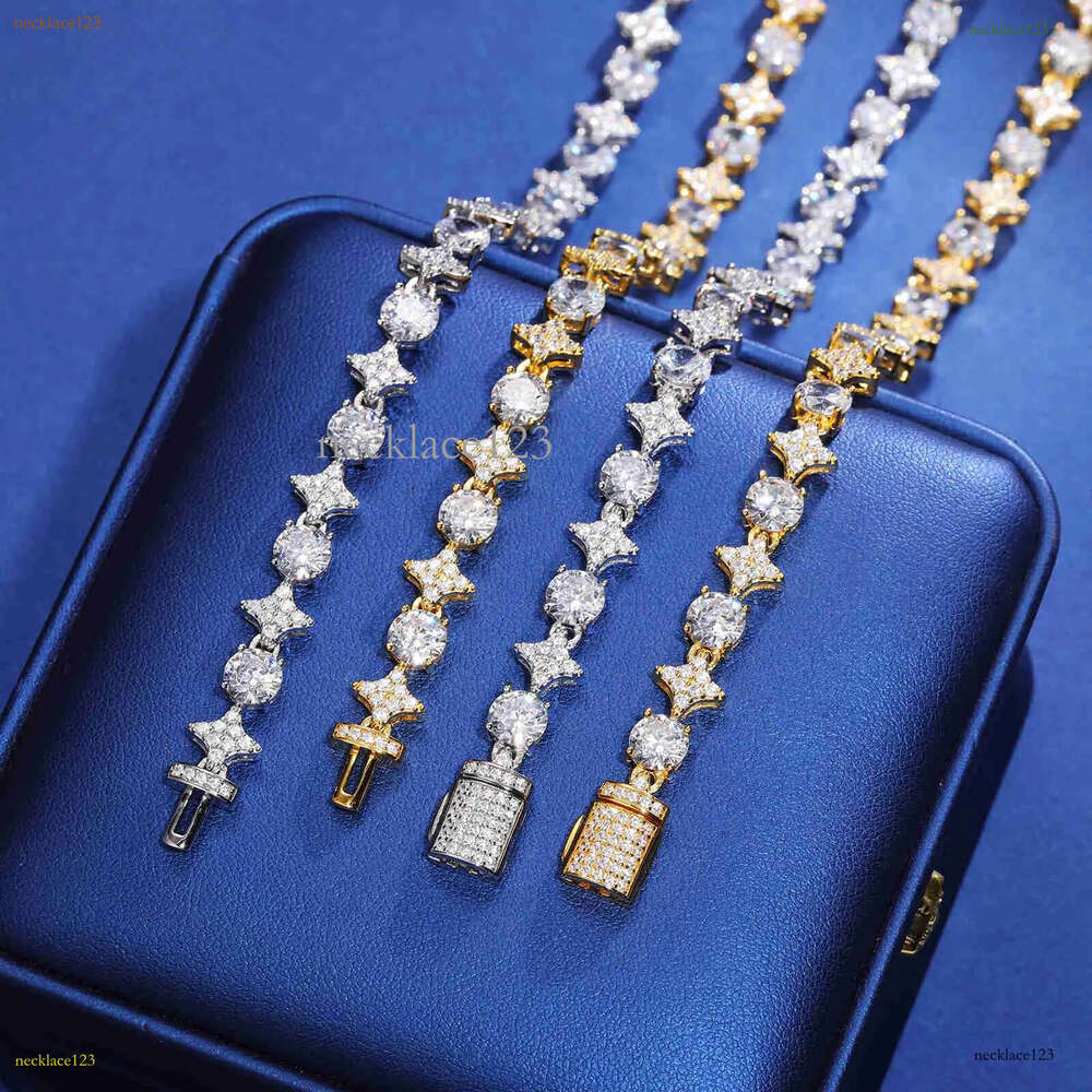 Sterg Sier Star Round Moissanite Tennis Chain Necklace New Design Hip Hop Couple Fine Jewelry Femme For Valentine