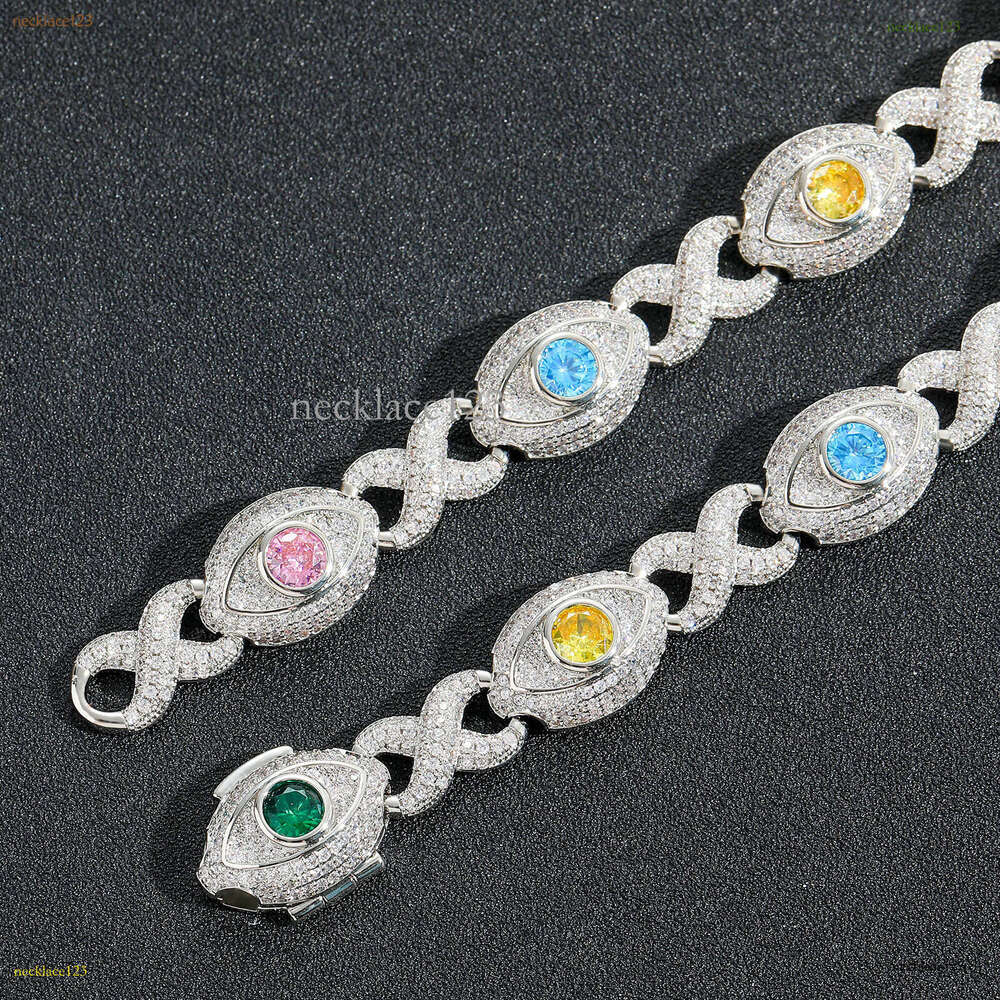 Luxury designer 8-strand 14mm Cuban Unlimited Eye chain, colored Ice out VVS Moissanite bracelet with free shipping