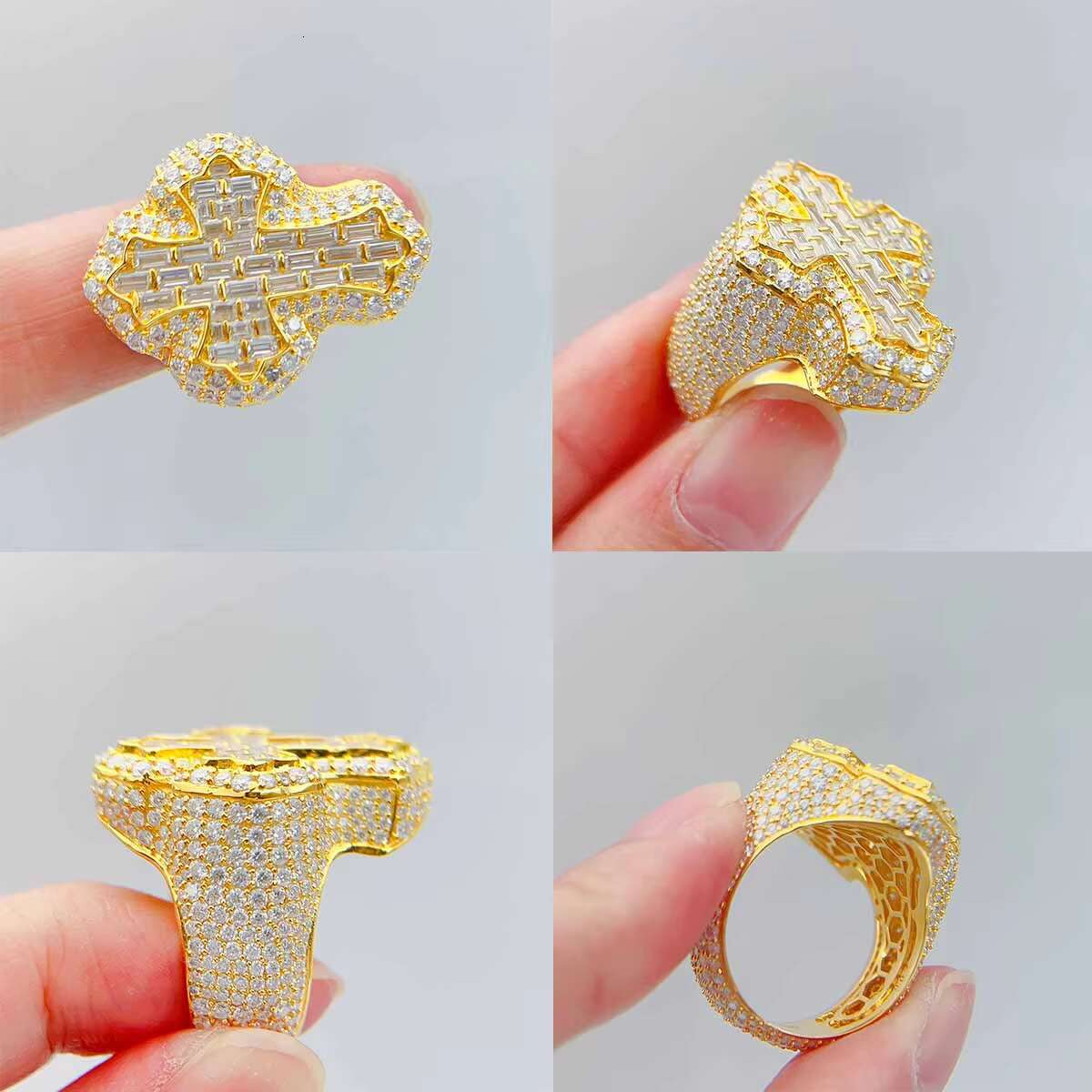 Wholesale Price Hip Hop Fine Jewelry 925 Sterling Silver Vvs Moissanite Iced Out Micro Pave Men Diamond Cross Ring