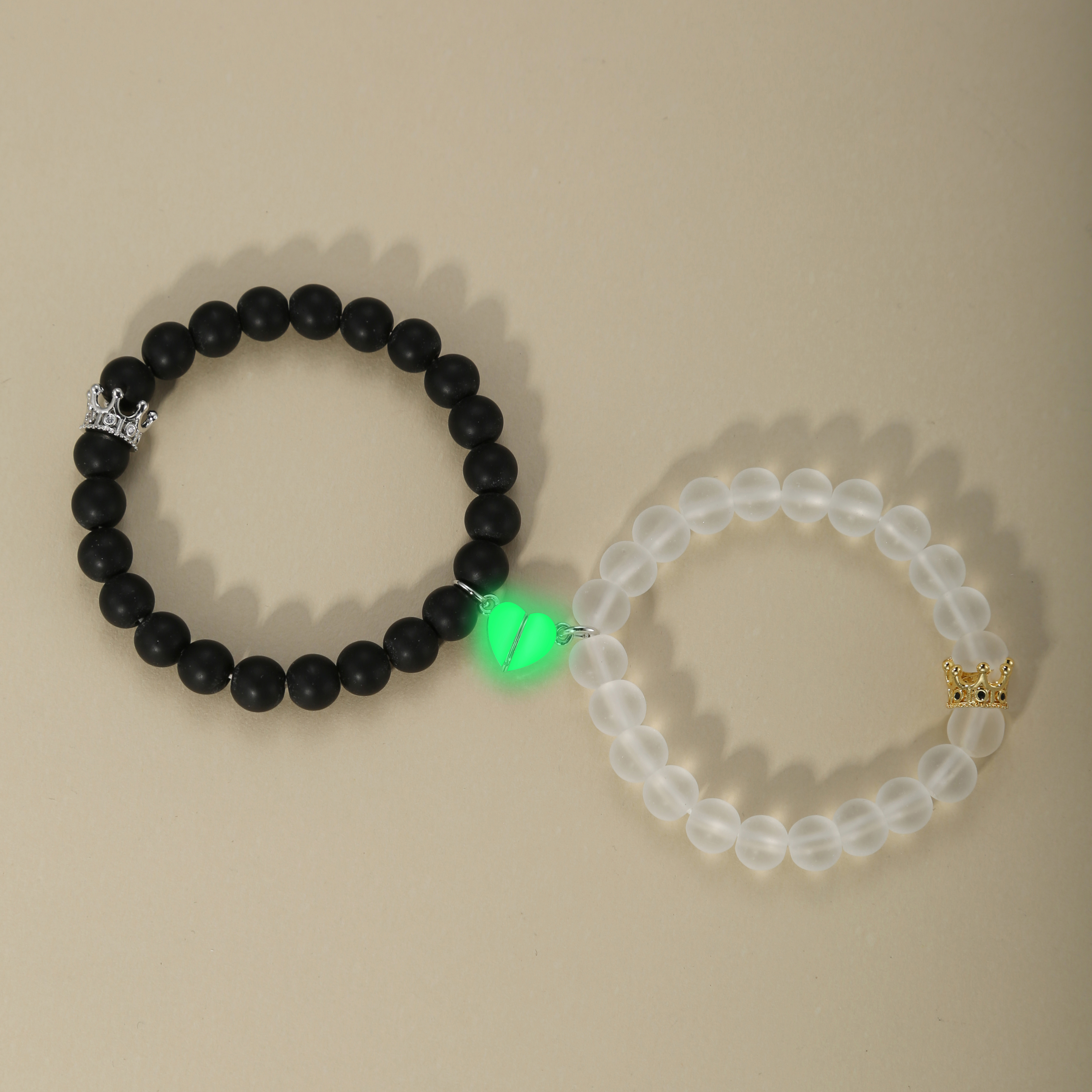 2Pcs Heart Magent Glow in the Dark Handmade Bead BFF Bracelets Lover Bracelets Best Gift for You
