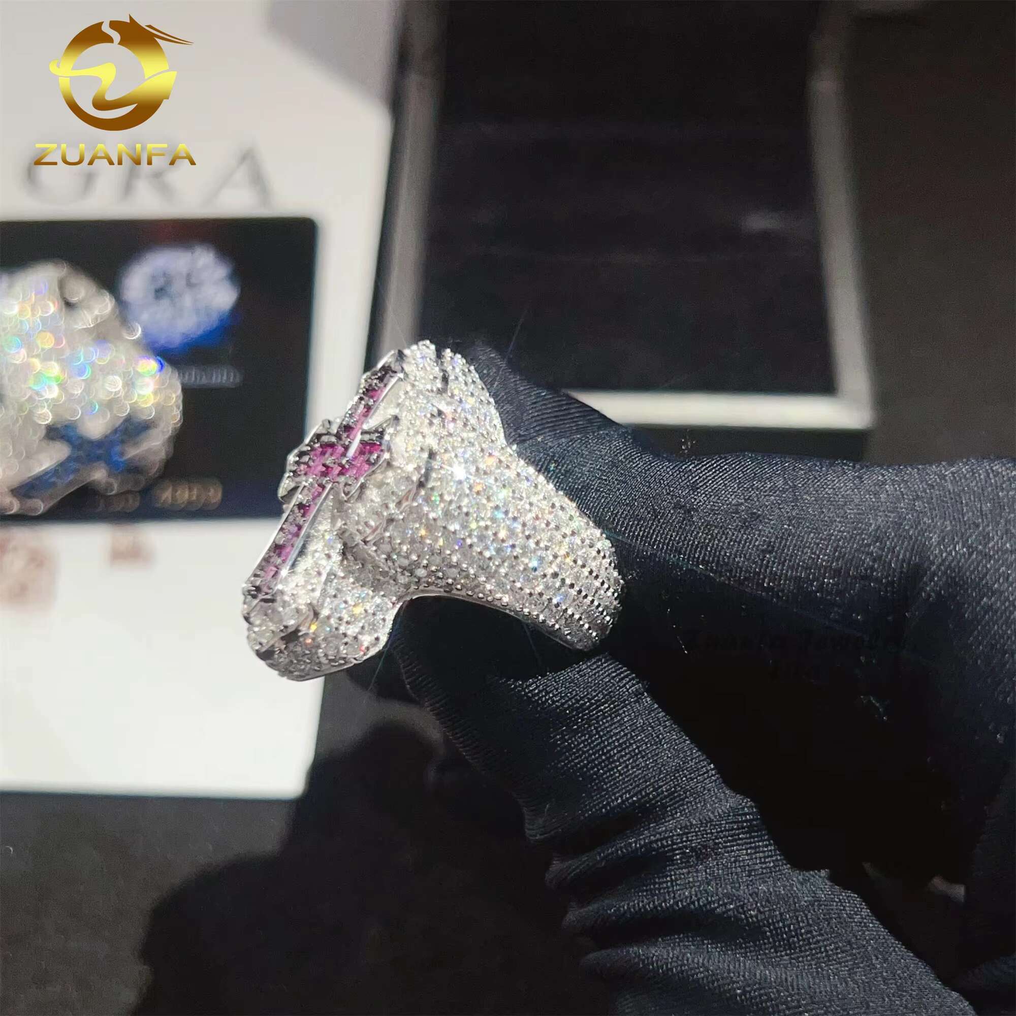 Pass Diamond Tester Men Diamond Rings Blue Cross 925 Sterling Silver Iced Out Moissanite Hip Hop Ring