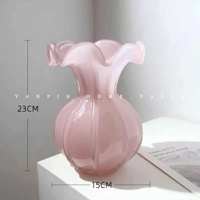 Light Luxury Pink Glass Vase Table Hydroponic Crafts Living Room Decoration Flower Arrangement Holiday Gift Home C251124