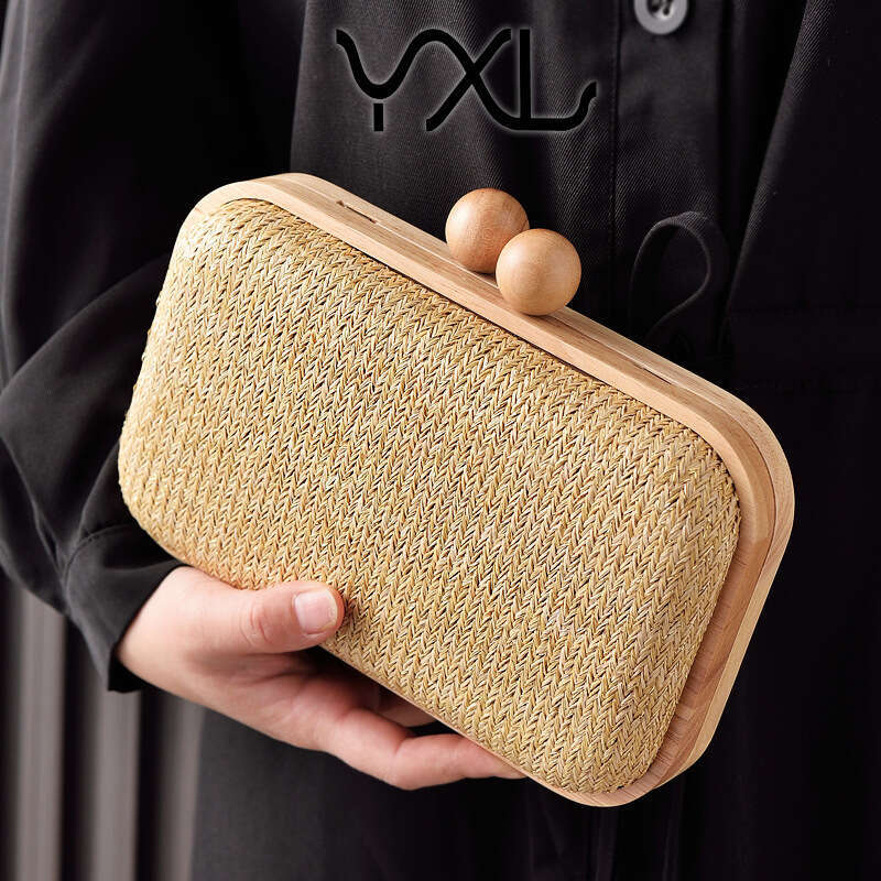 Dinner Bag Summer Solid Wood Frame Banquet Bag Woven Fabric Handbag Simple Daily Style KQ