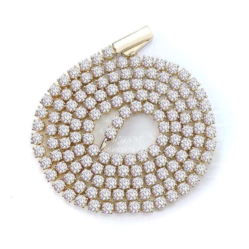 Ready to Ship High-end Iced Out Moissanite Diamond 10K/14K/18K Solid Gold Tennis Necklace Chain