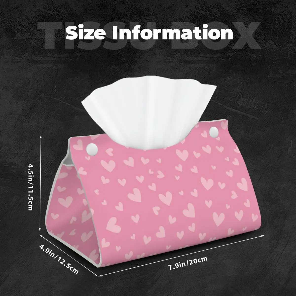 Custom Pink Hearts Pattern Tissue Box Holder Rectangular PU Leather Facial Tissue Box Cover for Car OfficeM251124
