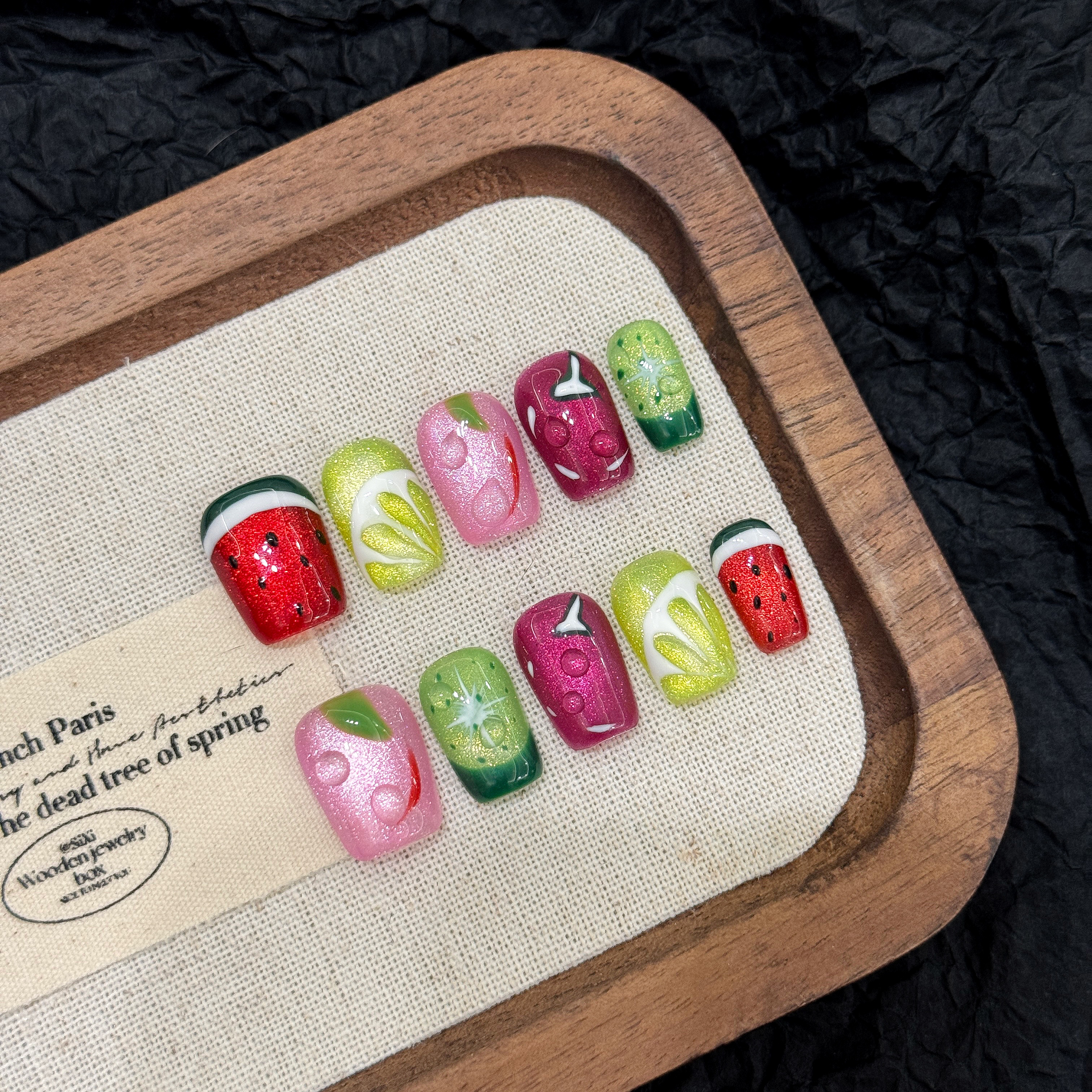 almond/square press on nail fruit element