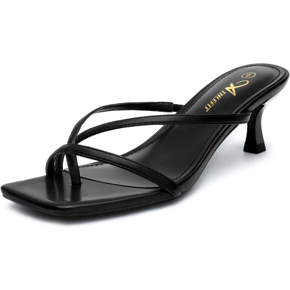 Women's Strappy Kitten Flip Flops Square Open Toe Low Heels Fashion Party Dress Thong Heeled Sandals