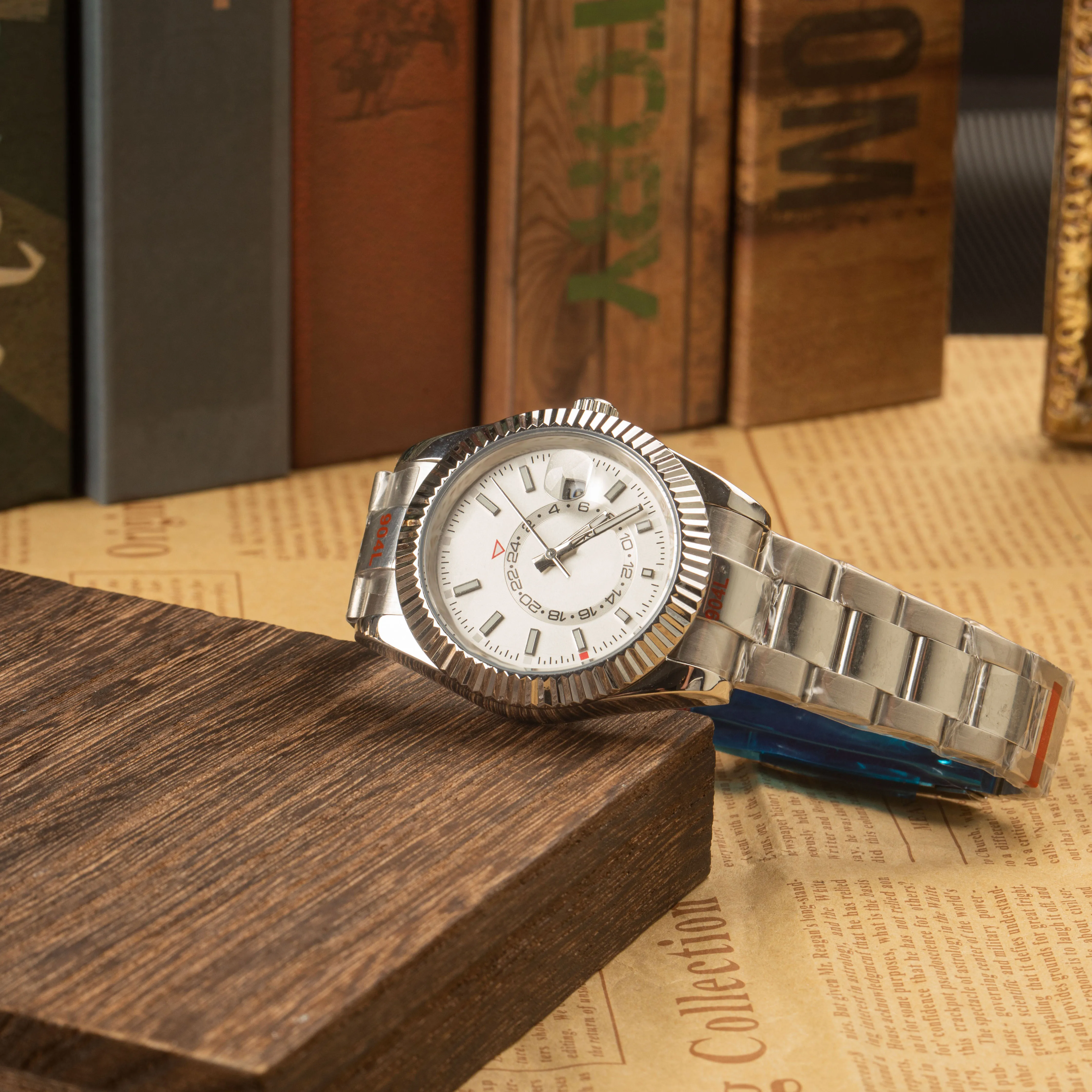 Stainless Steel strap Men's Automatic Mechanical Watch Waterproof sapphire Rotating calendar watch High-end business watch