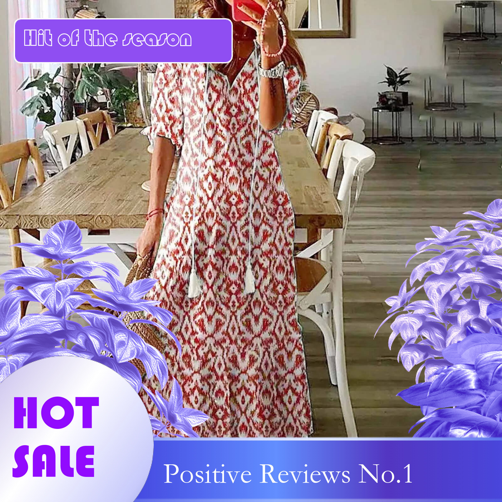 Dongdumaoyi Women Summer Half Sleeve Boho Party Dress Elegant V Neck Tassel Ruffle Long Spring Casual Floral Print Office Dresses