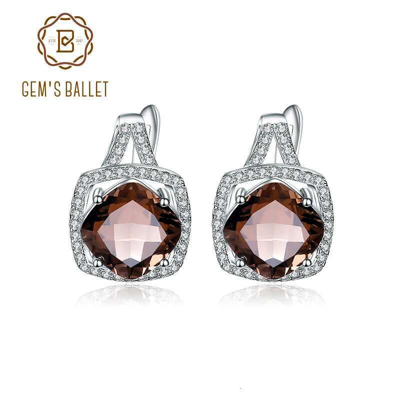 Gem's Ballet Natural Smoky Quartz Genuine sterling sier Clip Earrings For Women Gift Fashion Style Wedding Engagement