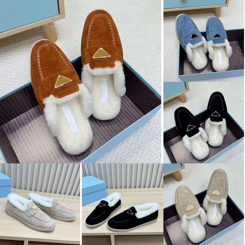 Top luxury fur slide loafer womens furry fluffy slipper flat slip on suede Warm wool Snow shoes shearg sandal mule fur slipper designer slides loafer winter shoes