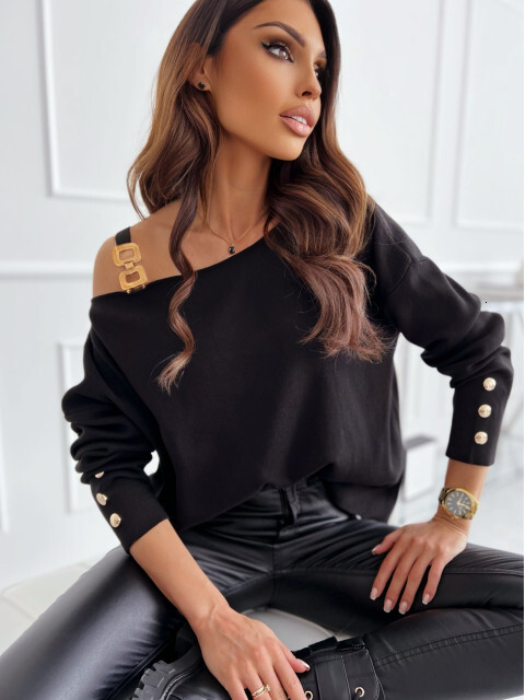2022 New Fashion Sexy Chain Button Decoration Long Sleeve Top Women