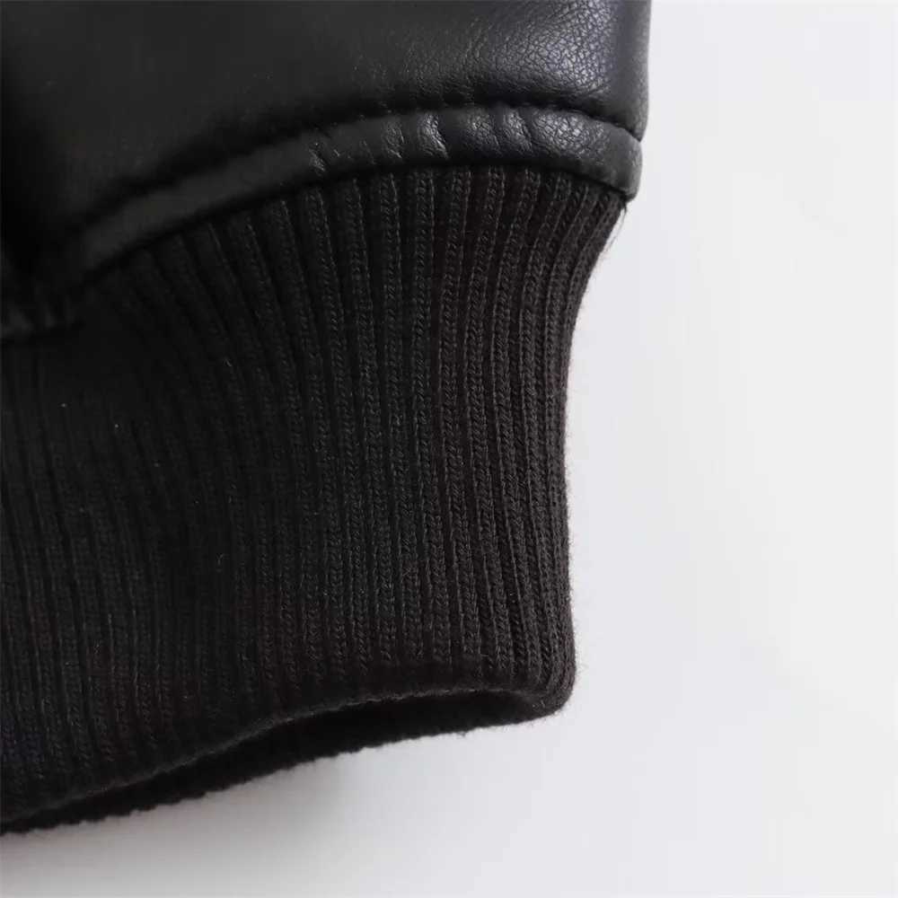 autumn new womens European and American style high-end feeling slimming faux leather pilot jacket short jacket J251124