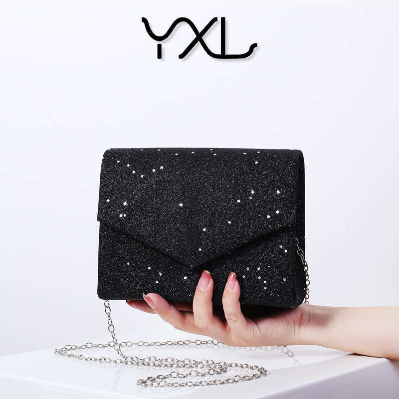 Dinner Bag Banquet Shiny Women S Dress Bag Black Triple Fold Handbag KQ