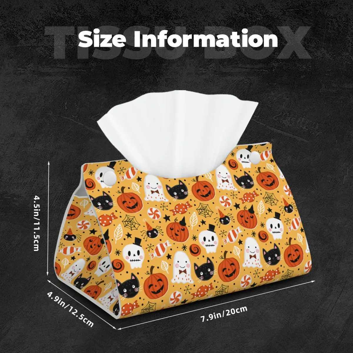Custom Halloween Pumpkins Ghosts Cats Skulls Tissue Box Cover for Bathroom Car PU Leather Rectangular Facial Tissue Box HolderM251124
