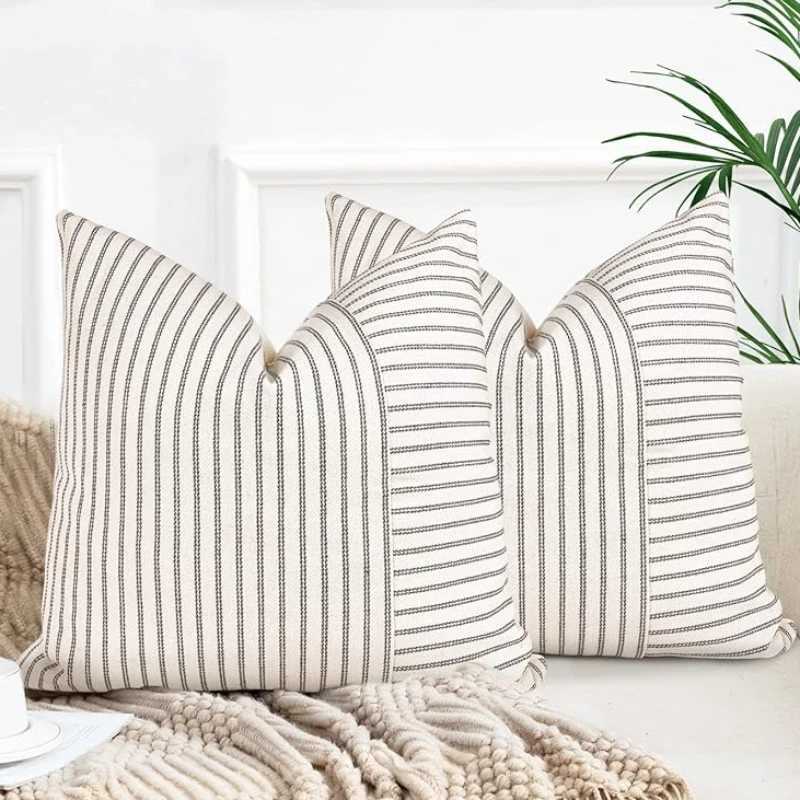 Modern Striped Pillow Covers 18x18 Square Throw Pillow Cover Patchwork Linen Decorative Pillow Cushion Cover Home Decor for Sofa G251124
