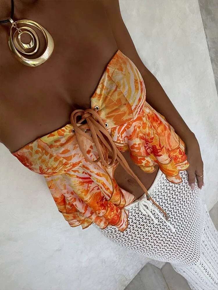 Dongdumaoyi Townlike Slim Bodycon Wrap Waist Print Sexy Party Strapless Crop Women Corset Top Spring Summer Streetwear Women S Tight Underwear