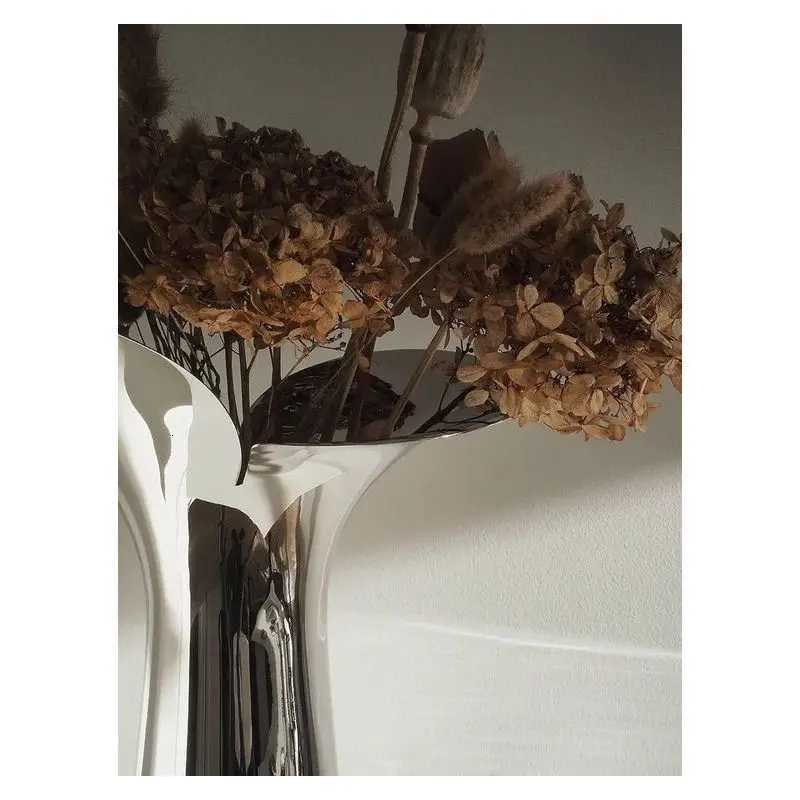 Luxury Silver Petal Fish Tail Stainless Steel Vase Living Room Decoration Flower Arrangement Candle Holder Scandinavian Style C251124