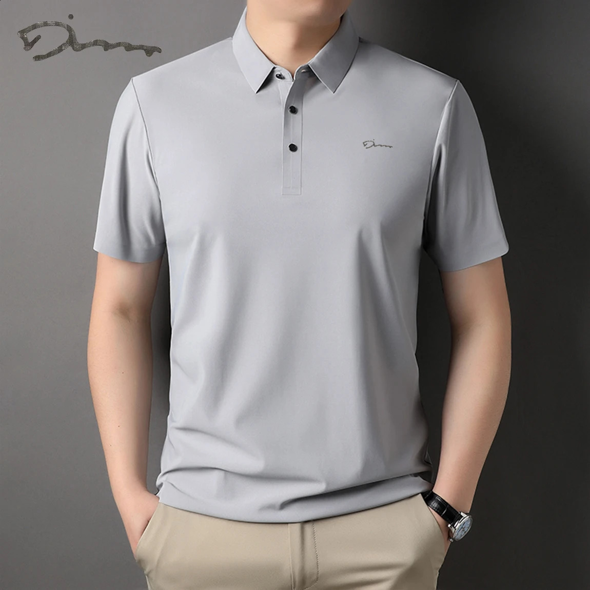 Ice silk trackless T-shirt mens lightweight business solid color half sleeved top smooth and breathable trackless high-quality POLO shirt 250422