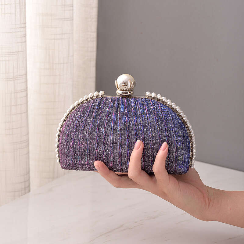 Dinner Bag New Pearl Dinner Black Pleated Evening Gown High End Feel Hundred Clutch Bag Special KQ