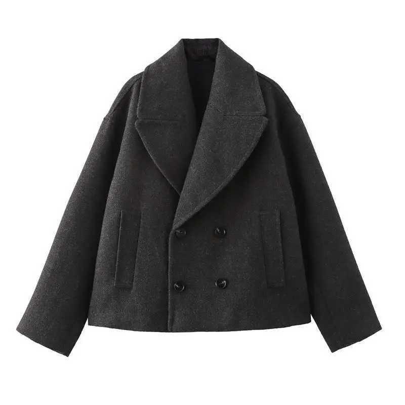 Women Autumn Winter Double Breasted Woolen Coat Elegant Long Sleeves Short Jacket Fashion Lady Warm Street Outerwear J251124