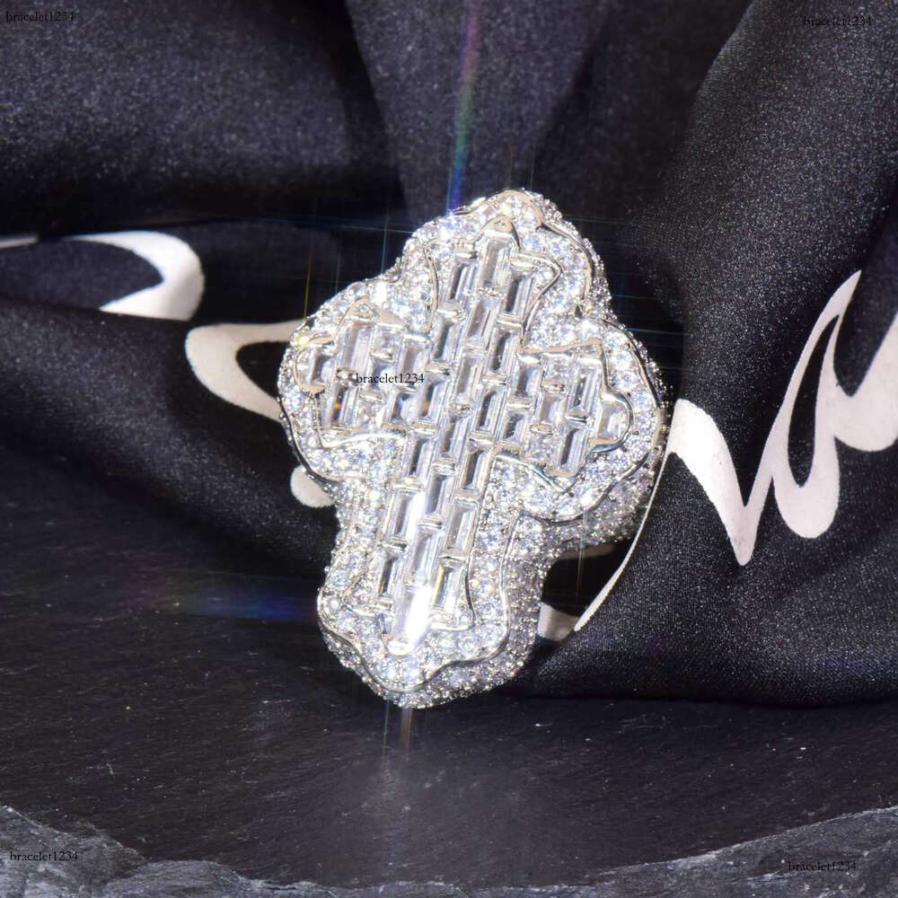 Fine jewelry iced out hip hop cuban gold plated sterg sier vvs moissanite dia ring for men
