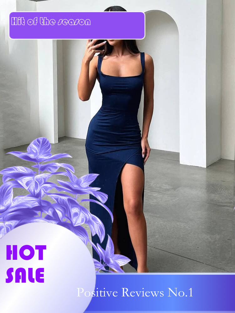 Dongdumaoyi Townlike Elegant Maxi Long Dress Women Spaghetti Strap Spring Summer High Split Backless Sexy Party Dresses