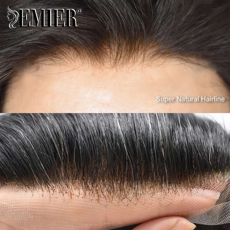 New Full Toupee French Lace Base Human Hair Systems Men's Breathable Male Capillary Prothesis Natural Wig For Men