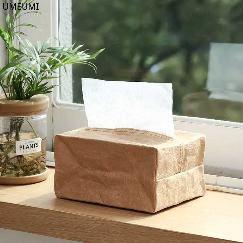 Creative pleated kraft paper waterproof tissue box modern designer storage napkin bag home desktop decorationM251124