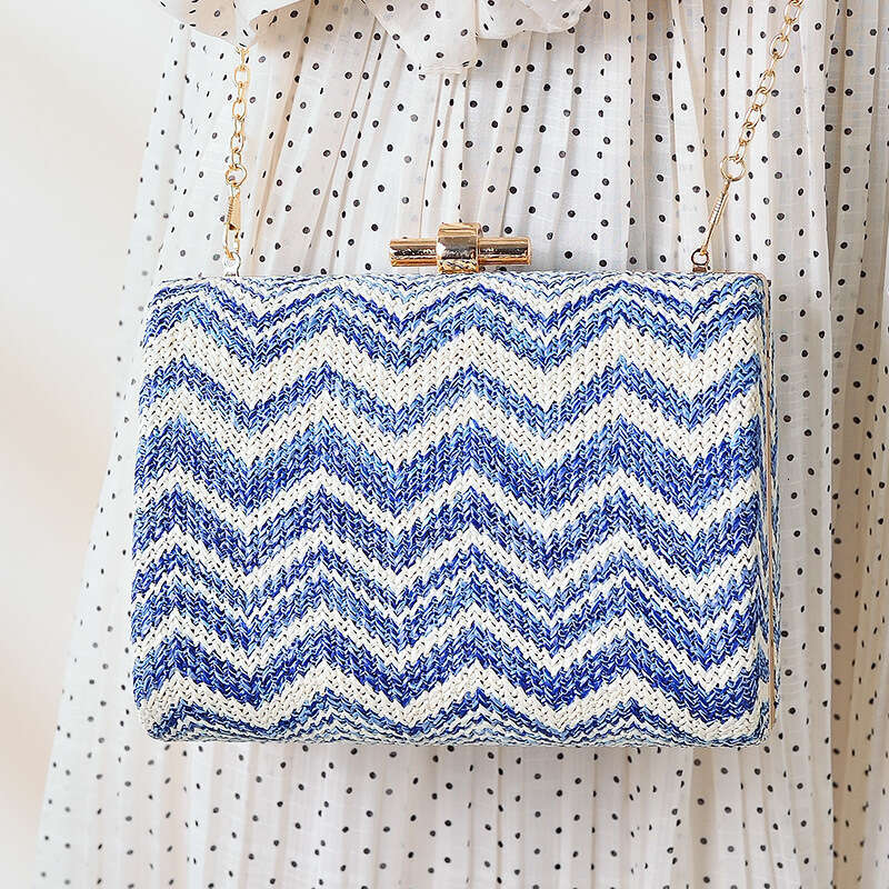 Dinner Bag Summer Fresh Grass Woven Women S Style Single Shoulder Strap Chain Dinner Wrap Pattern Ripple Square Bag Handheld KQ