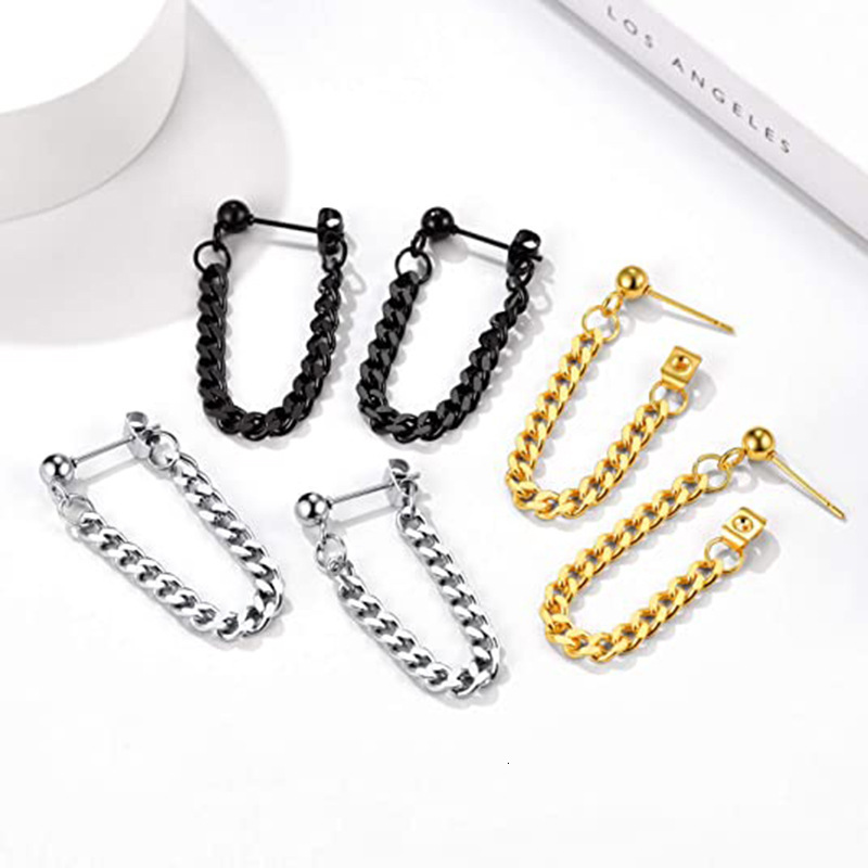 Top source black sier trendy men's personalized stainless small ball earrings, titanium steel chains
