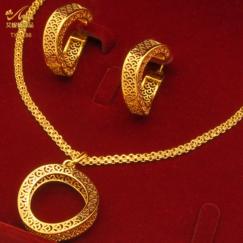 18k Gold Plated Jewelry Set for Women Wedding Italian Jewellery Sets Bride Necklace and Earrings African 241105
