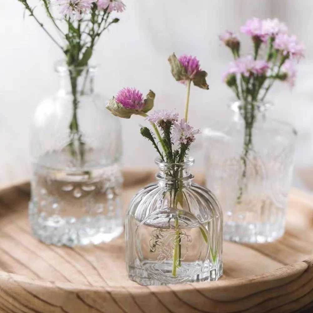 Light Luxury Glass Vase INS Style Flower Arrangements Home Furnishings French Transparent Small Vases Living Room Decoration C251124