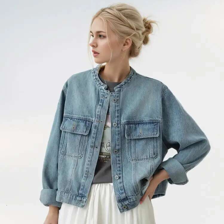 Designer Clothes Dimanaf Women Jacket Denim Button Solid Pockets Cardigan Female Loose Autumn Winter Short Coat