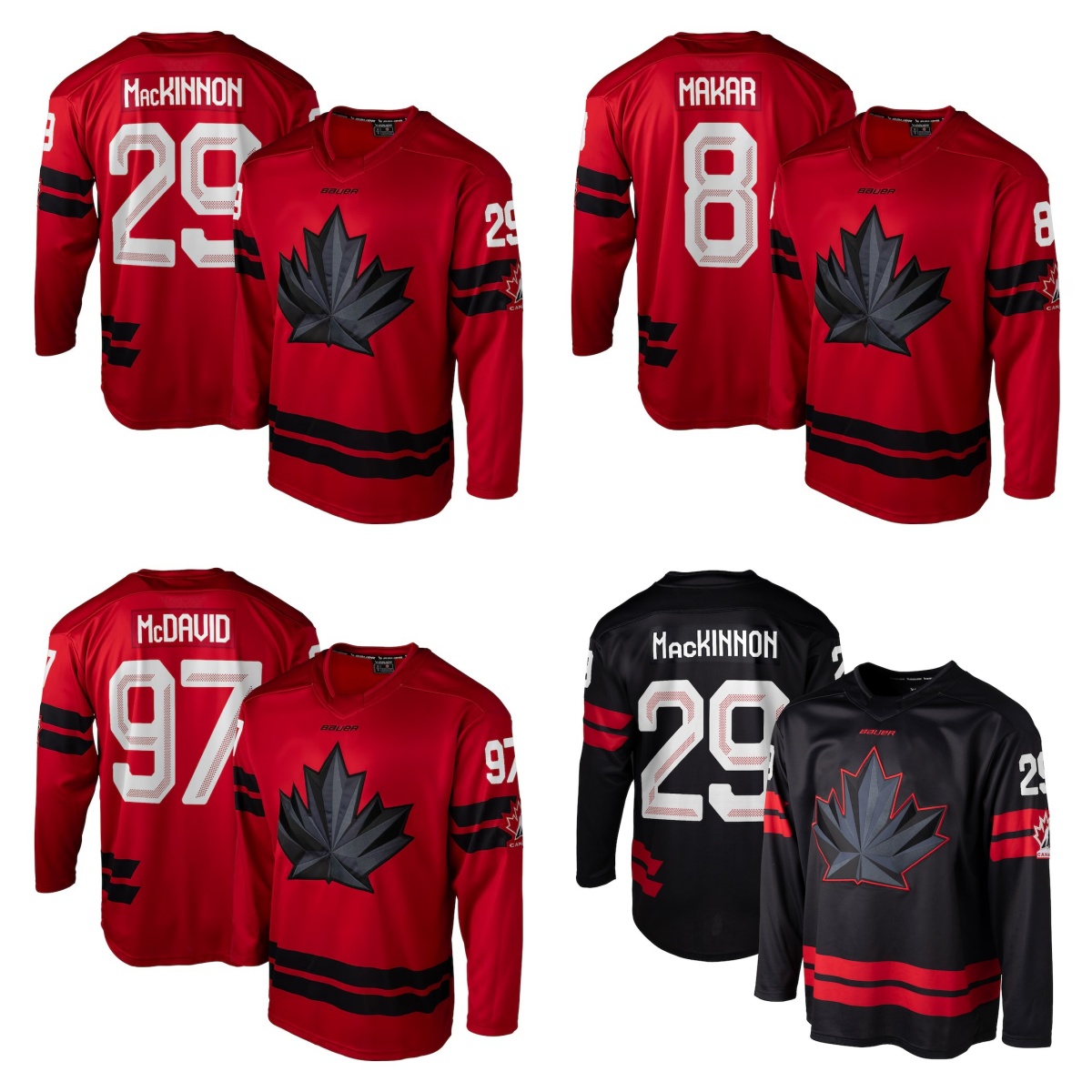 2026 Team Canada Mcdavid 97 Crosby 87 Mackinnon 29 Makar 8 Point 21 Reinhart 13 Jersey Hockey Jerseys Red Black White Color Size S-XXXL Stitched Men's Jersey Fanatic