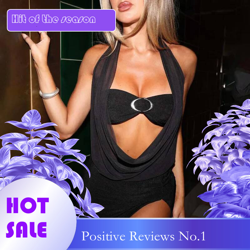 Dongdumaoyi Townlike Mesh Patchwork Nightclub Sexy Party Dress Women Halter Spring Summer Hollow Out Slim Bodycon Dresses
