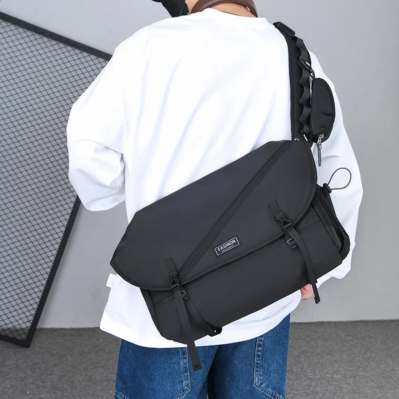 Mens Large Capacity Shoulder Bag - Casual Style Adjustable Shoulder Straps Zipper Closure Polyester Lining Mens Cross Bag 250420
