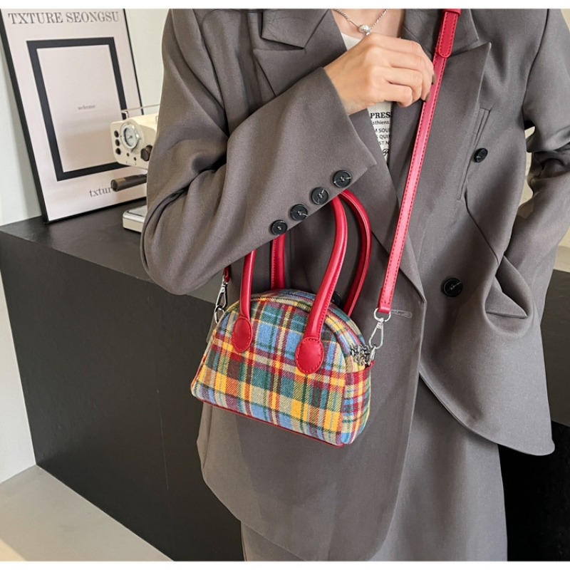 Fashion handbag spring new contrasting color plaid niche messenger bag shell bag