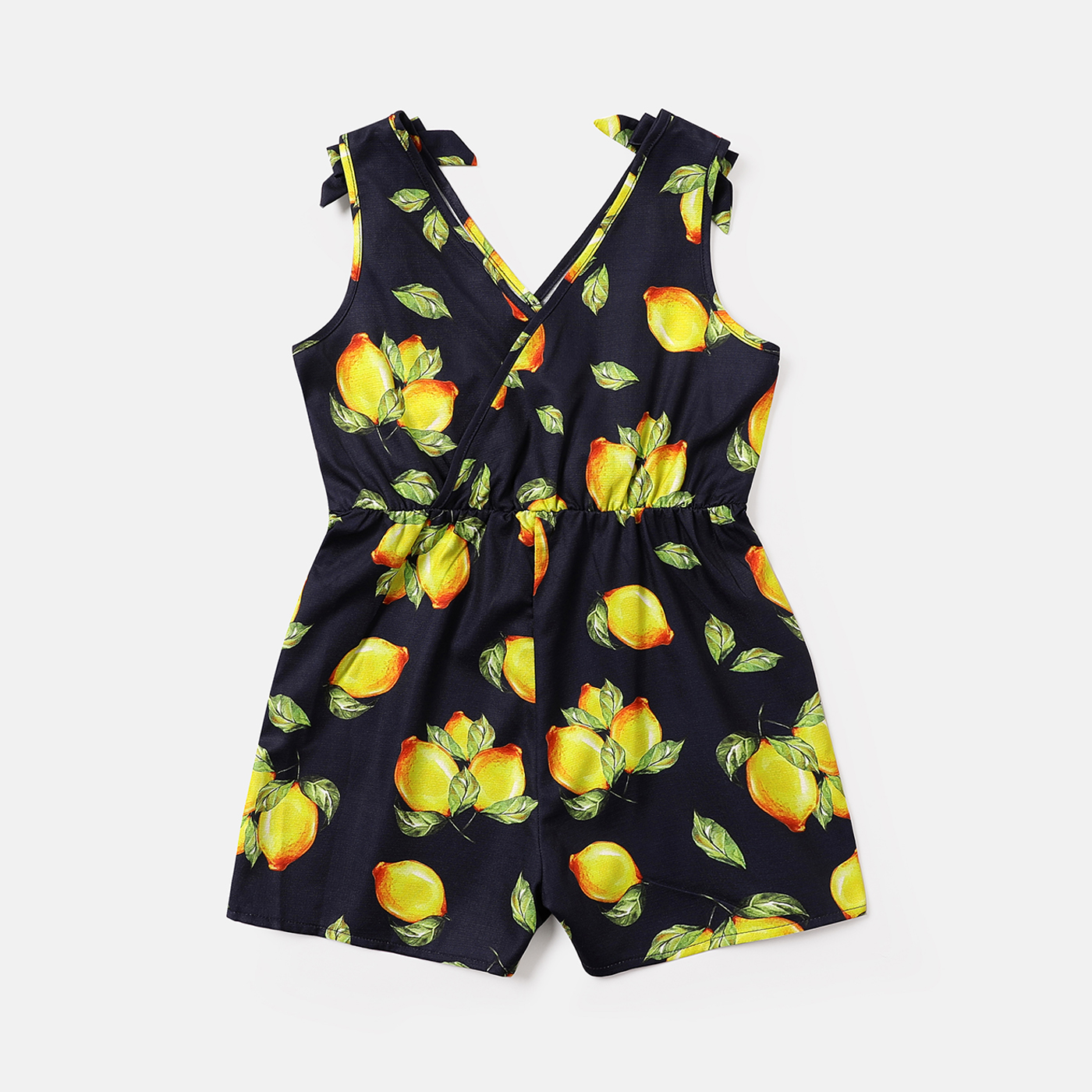 PatPat Kid Girl Lemon Print Surplice Neck Bowknot Design Sleeveless Rompers