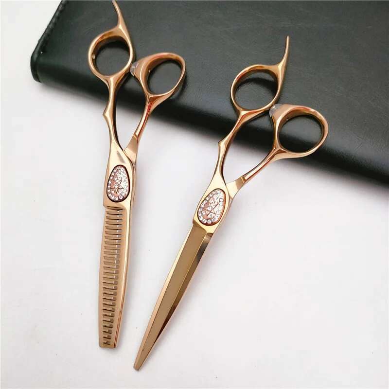 440C Gold Plating 3D Hairdressing Gypsophila screws 6.0Inch Salon Barber Professional Hair-cutting Scissors Set