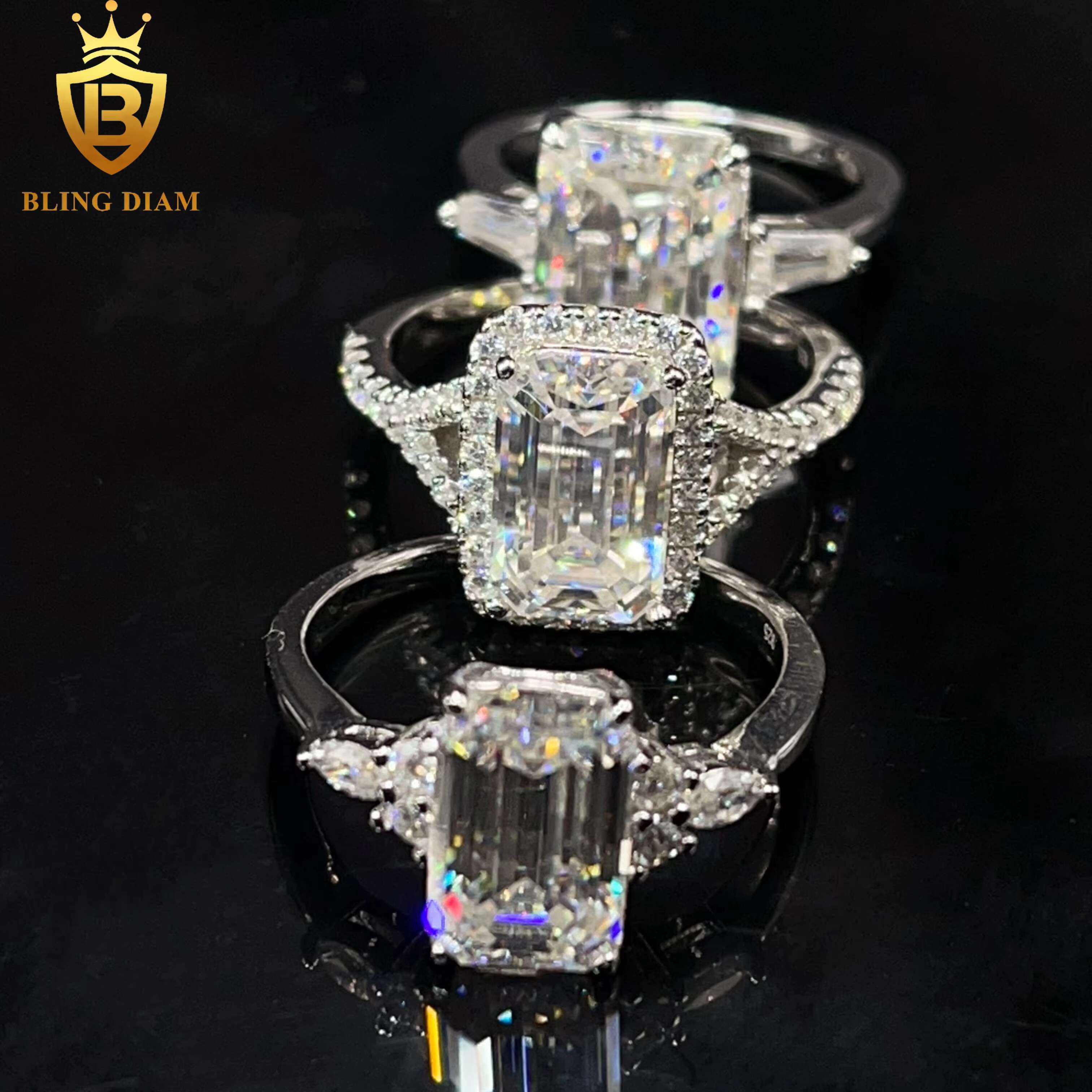 Women Jewelry Engagement Gift Ring 925 Sterling Silver VVS Moissanite Big Diamond Emerald Cut Rings
