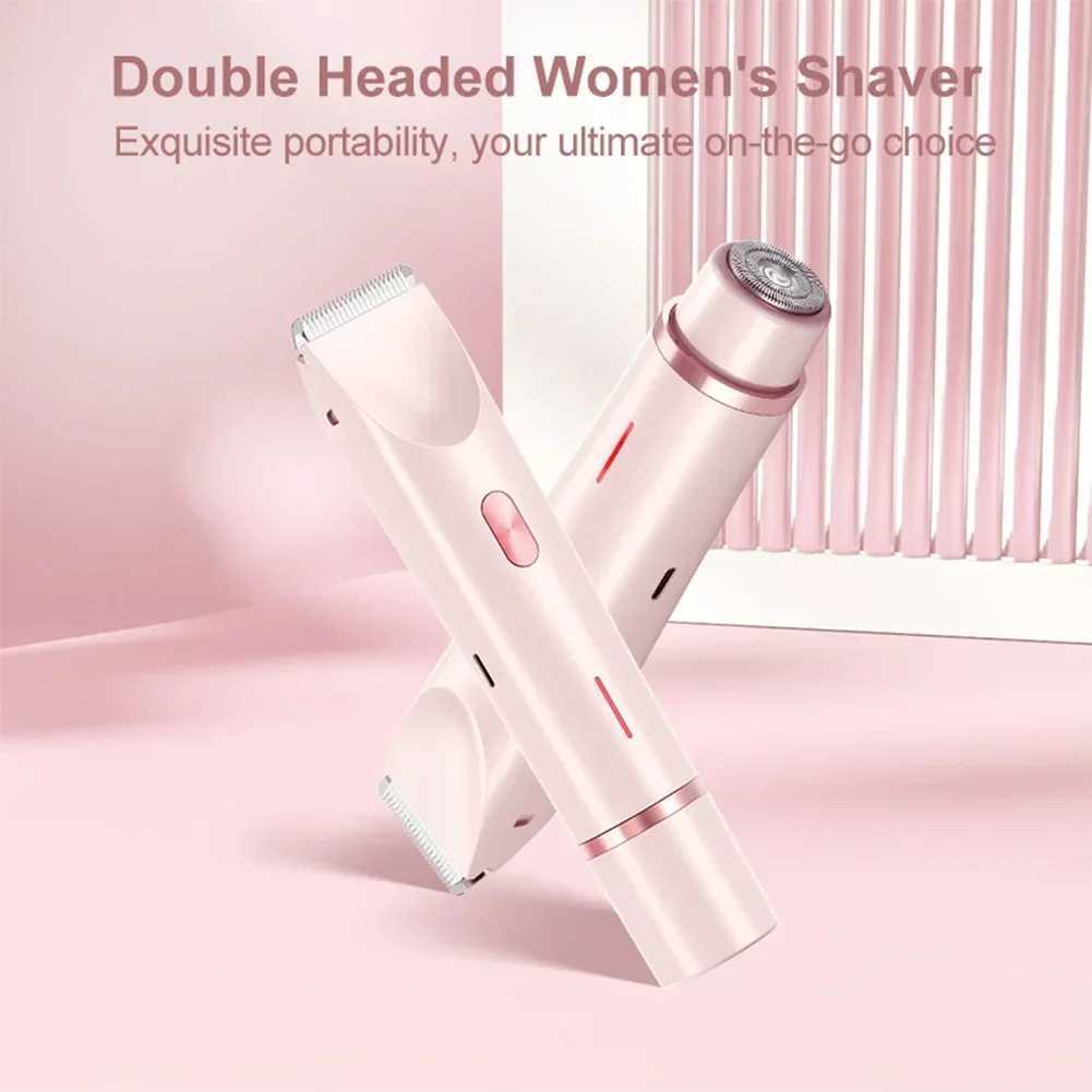 Women Electric Razors 2 in 1 Dual-Head Painless Bikini Trimmer Wet Dry Use for Ladies Pubic Hair Detachable Head Electric Shaver L251124