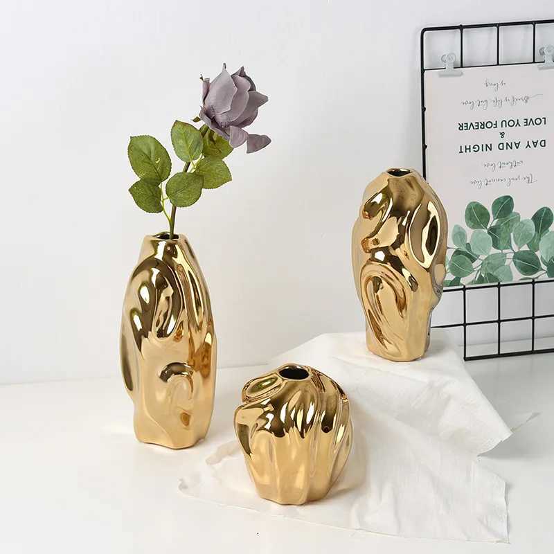Modern Light Luxury Creative Ceramic Golden Vase Decoration Living Room Bedroom Decoration Cabinet Flower Vase Home Decoration C251124